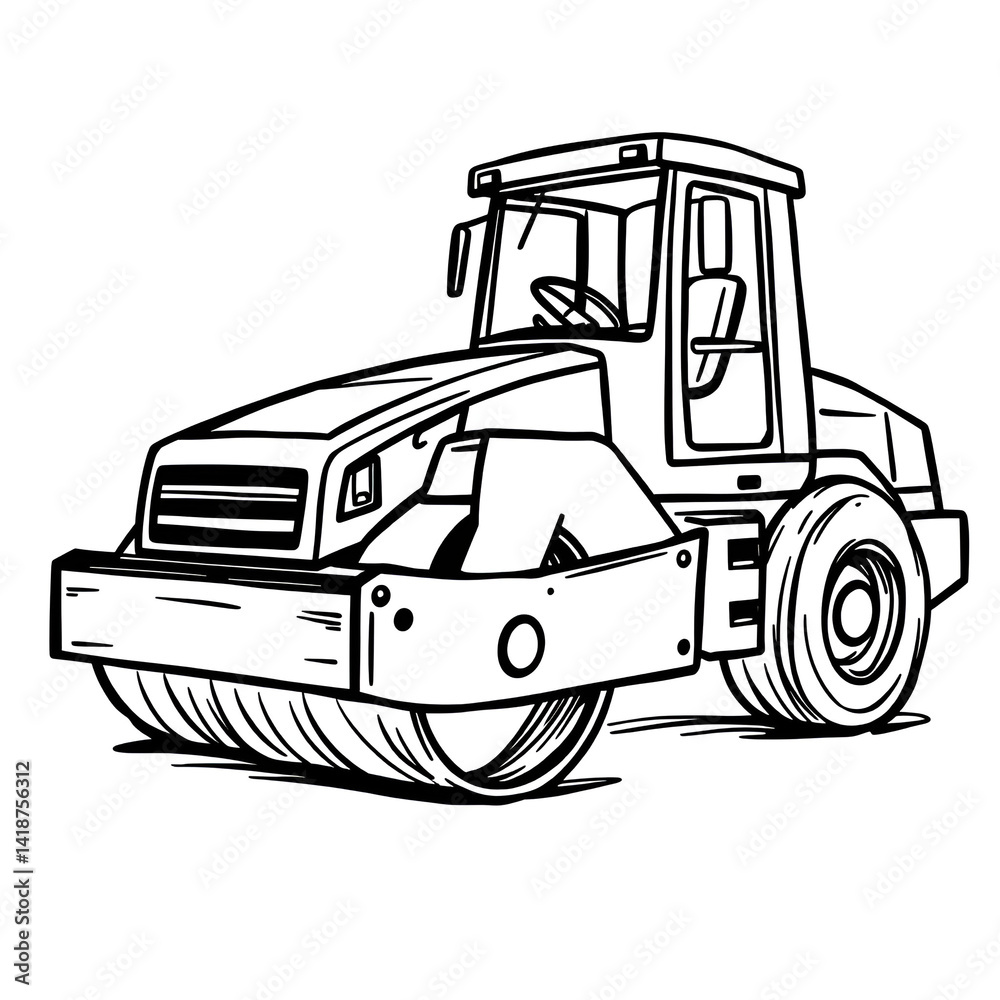 Naklejka premium Steamroller hand drawn outline doodle icon. Construction machinery - steamroller vector sketch illustration for print, web, mobile and infographics isolated on white background.