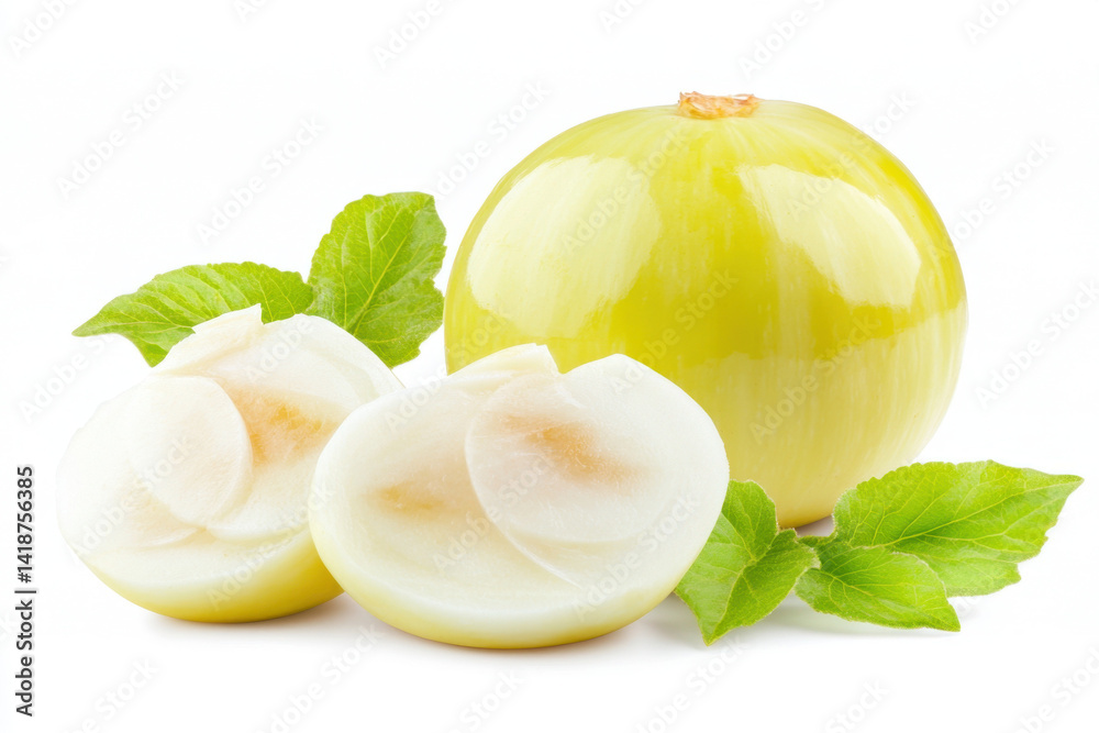 Fresh, vibrant, lime-green fruit, sliced Fresh, vibrant, lime-green fruit, sliced
