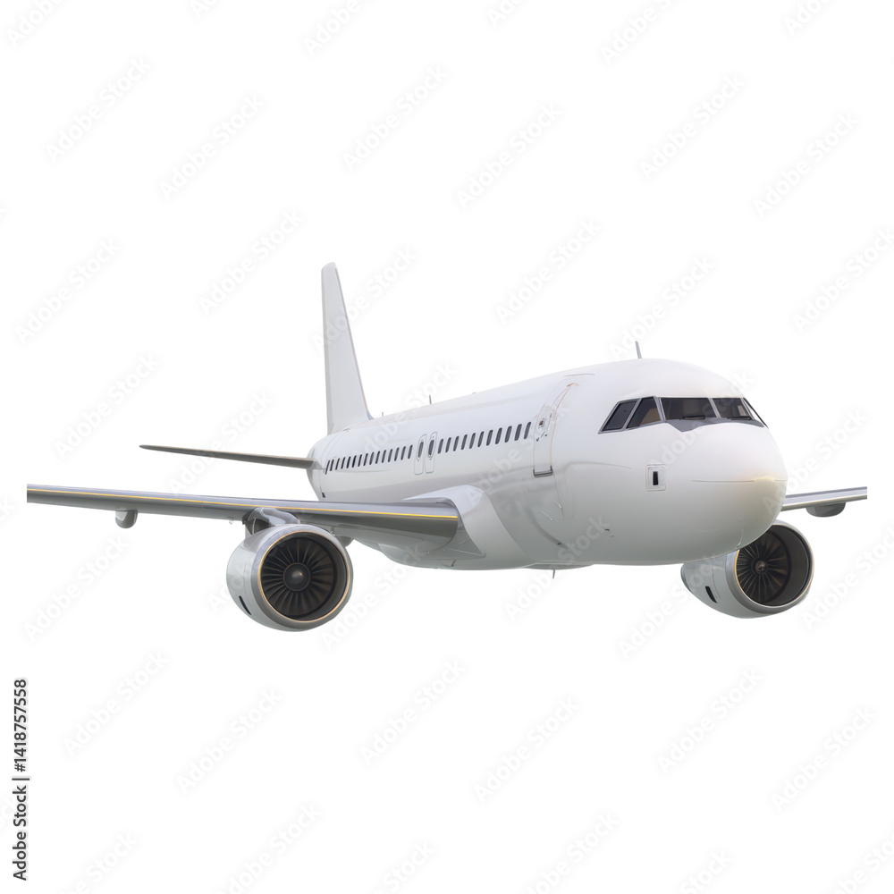 Sleek White Airplane with Blue Sky Background for Travel Concepts, isolated on transparent background. Sleek White Airplane with Blue Sky Background for Travel Concepts, isolated on transparent background.