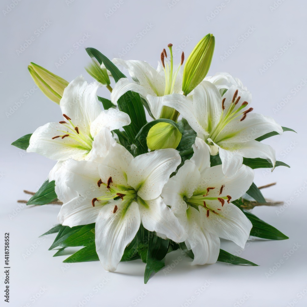 Fototapeta premium Elegant lily flower arrangement on white background