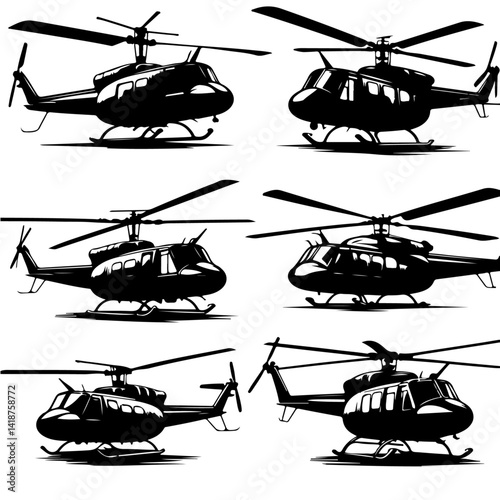 set of a helicopter silhouette, helicopter silhouette