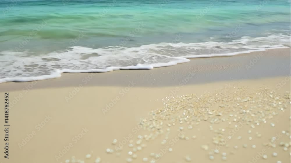 Gentle Ocean Waves Lapping on Peaceful Sandy Beach Shoreline Gentle Ocean Waves Lapping on Peaceful Sandy Beach Shoreline