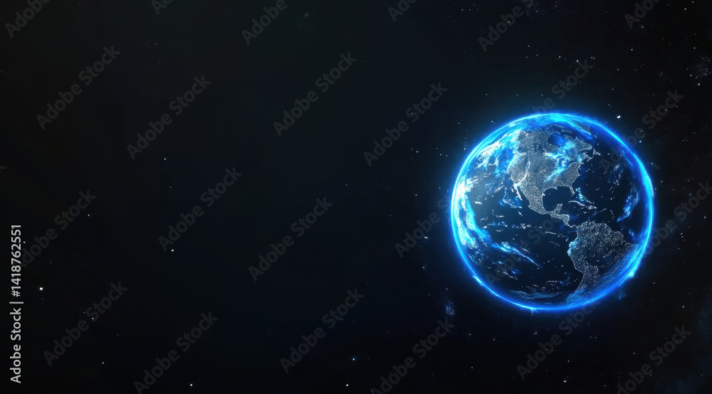 Earth in space, glowing blue Earth in space, glowing blue