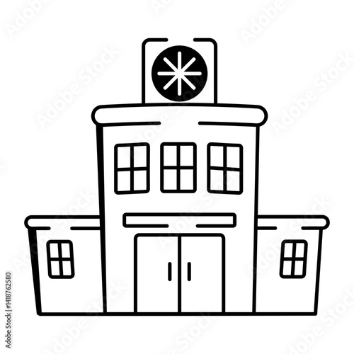 A hand drawn style icon of hospital building 