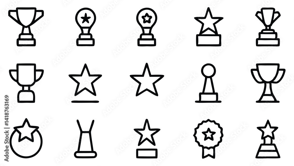 Award Winning Icons Set Trophies, Stars, and Medals Award Winning Icons Set Trophies, Stars, and Medals