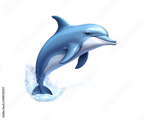 Wallpaper Mural Delightful aquatic scene featuring an adorable dolphin joyfully leaping through a splash of water, rendered in a vibrant, eye-catching illustration style Torontodigital.ca