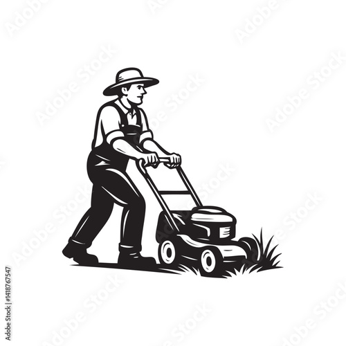man with lawn mower