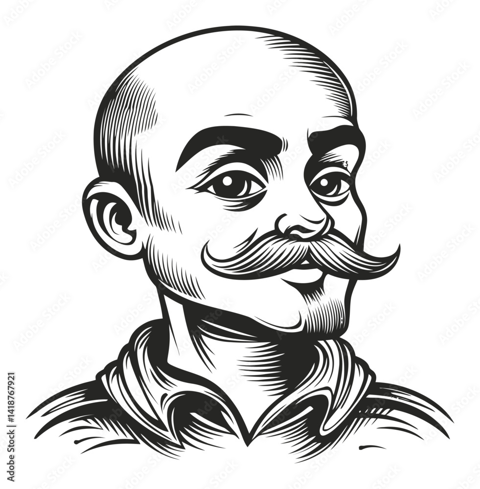 Obraz premium Vintage Engraved Portrait of a Man with a Mustache