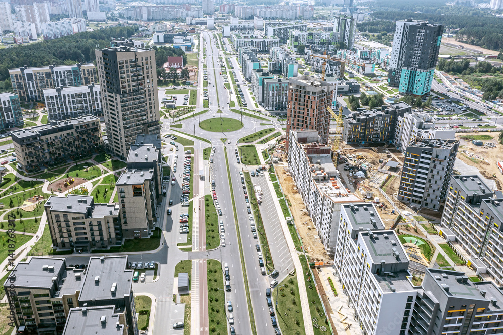 Fototapeta premium modern residential district during summer sunny day. panoramic aerial view.