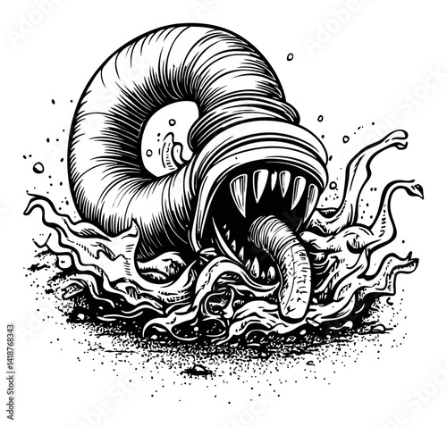 Monstrous Creature Emerging from Dark Waters with Tentacles and Fangs