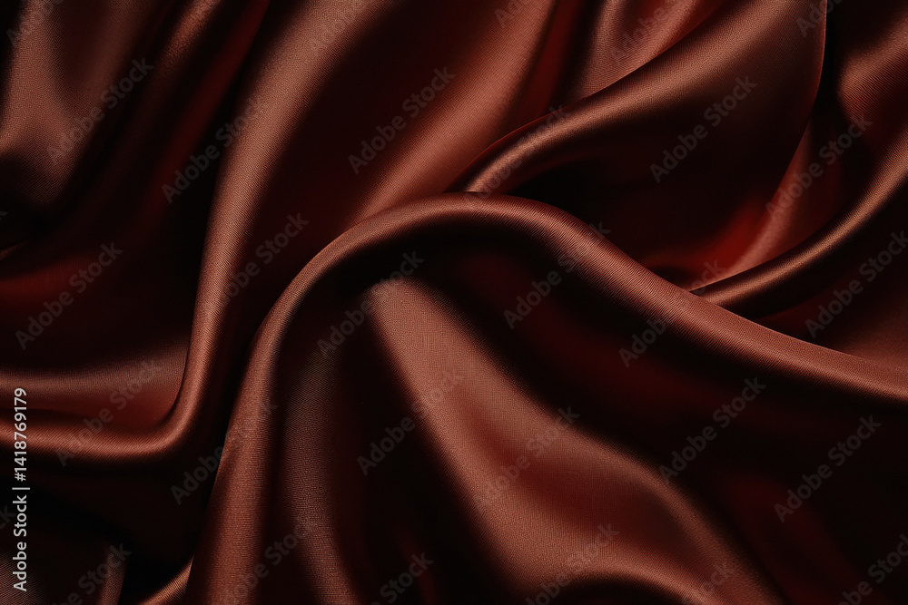 Obraz premium brown silk satin background. Beautiful soft wavy folds on smooth shiny fabric.