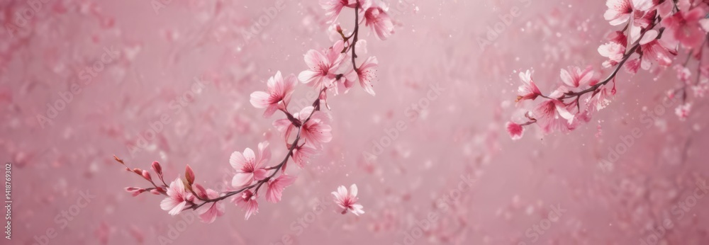 Naklejka premium Abstract pink sakura petals swirl, dreamy background, bloom, ethereal, background