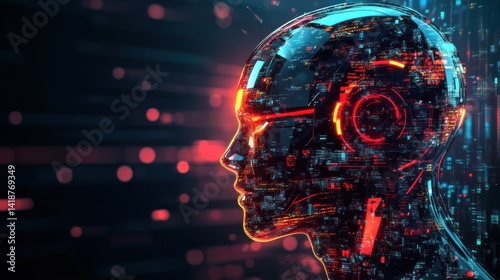Digital human head, futuristic AI