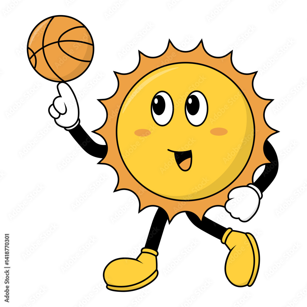 Sun Groovy Cartoon Illustration. Vector Character