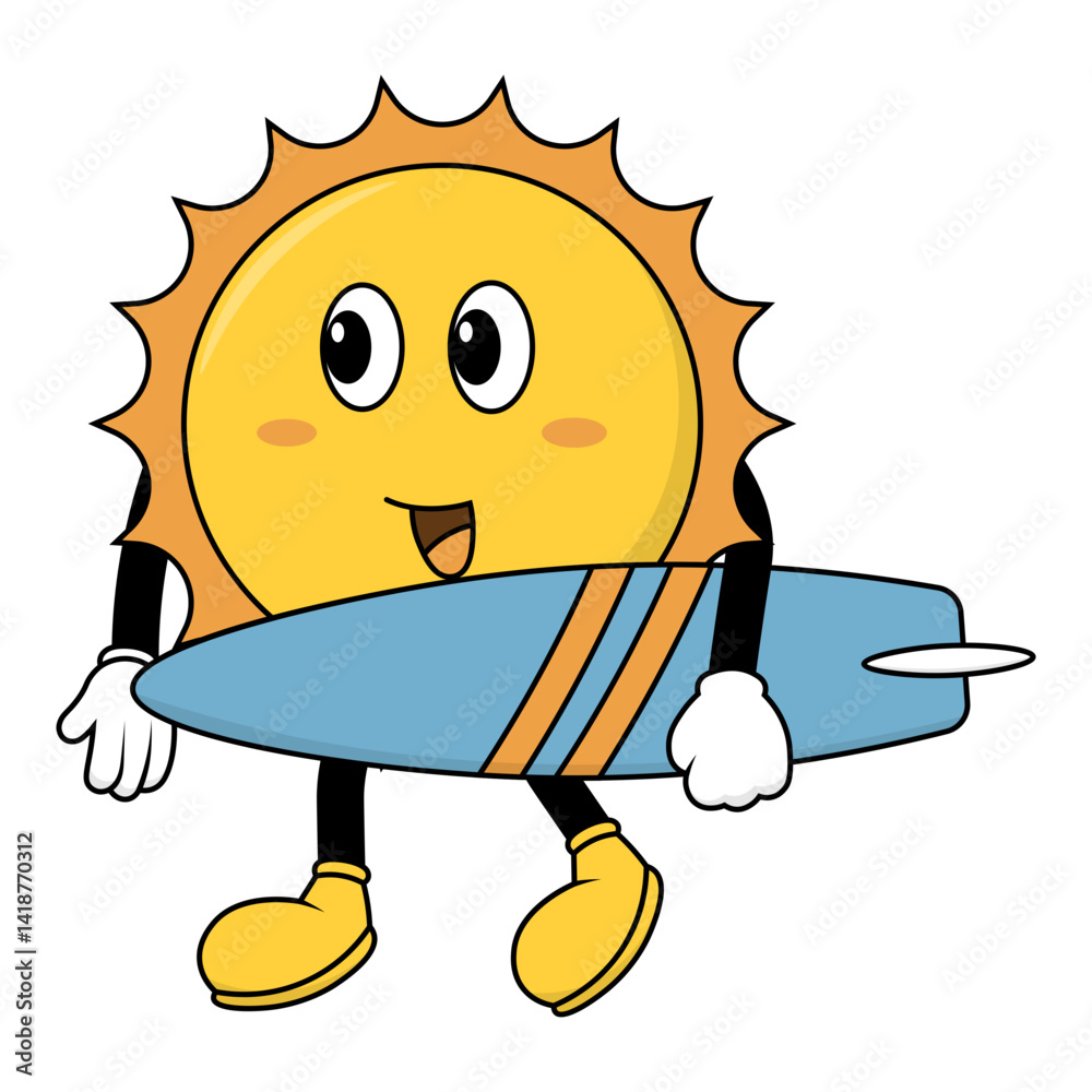 Sun Groovy Cartoon Illustration. Vector Character