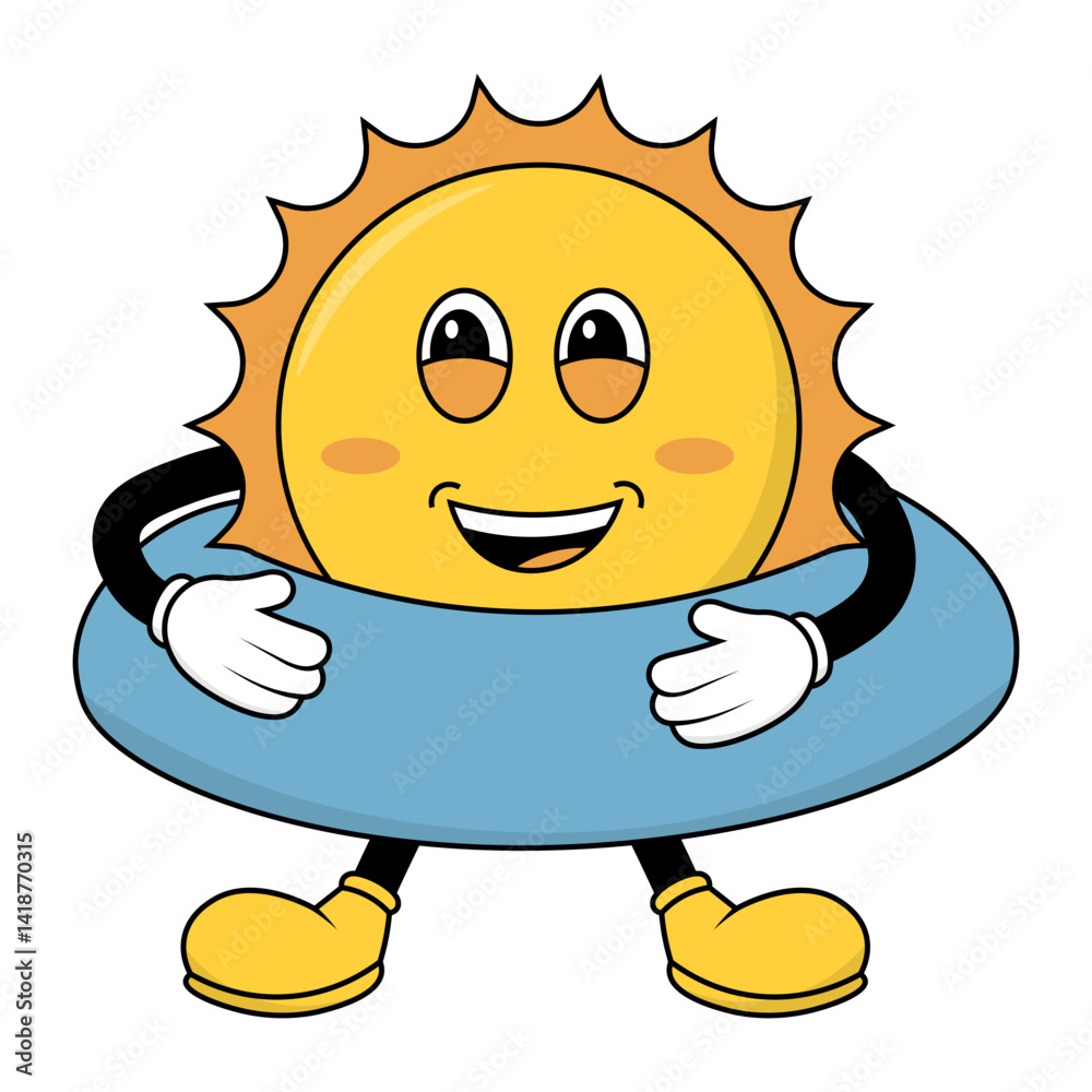Sun Groovy Cartoon Illustration. Vector Character