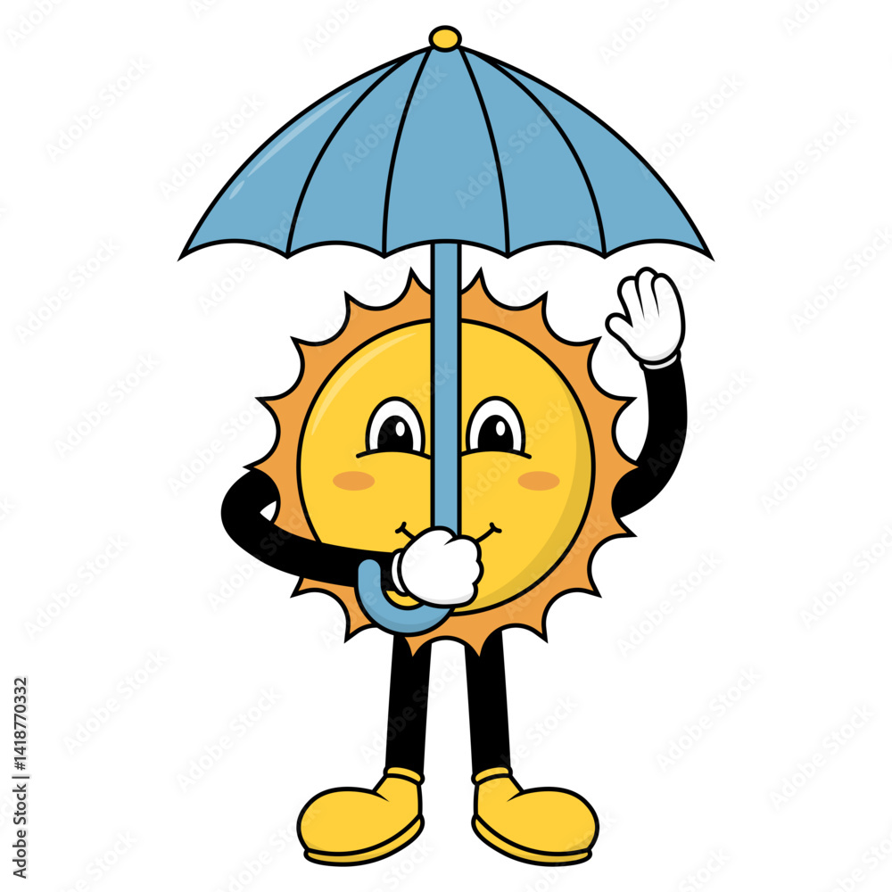 Sun Groovy Cartoon Illustration. Vector Character