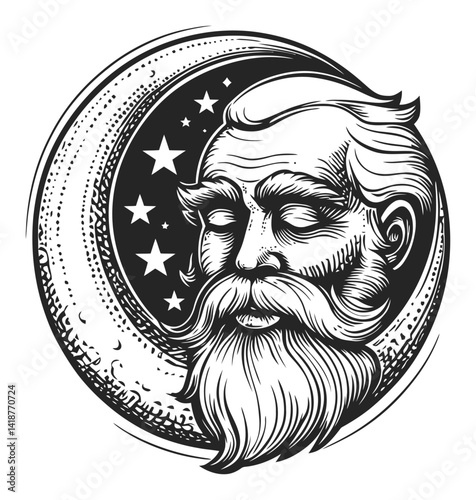 Vintage Engraving of a Wise Man with Moon and Stars Illustration
