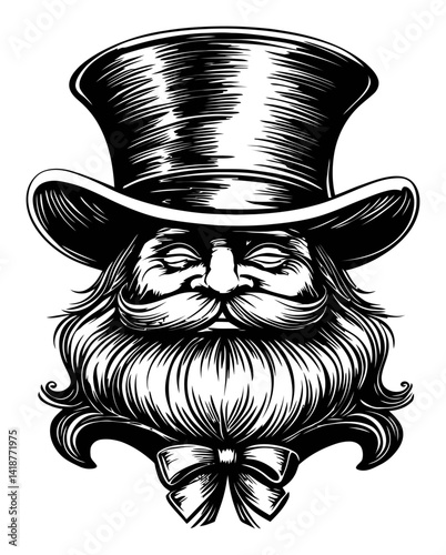 Vintage Engraving of a Distinguished Gentleman with Top Hat and Beard