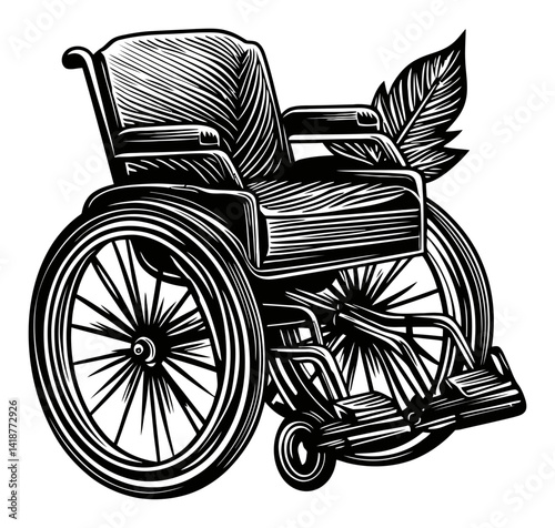 Detailed Engraving of a Wheelchair with Leaf Design Element