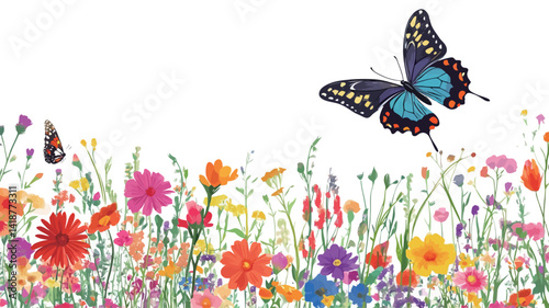 This image shows the vibrancy of a colorful wildflower meadow against a pure white background. The color palette is dominated by pastel colors with selective use of saturated tones.