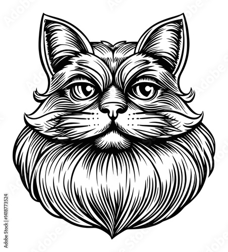 Detailed Illustration of a Cat with Magnificent Facial Hair