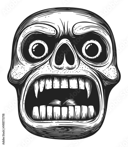 Detailed Illustration of a Scary Skull in Engraving Style