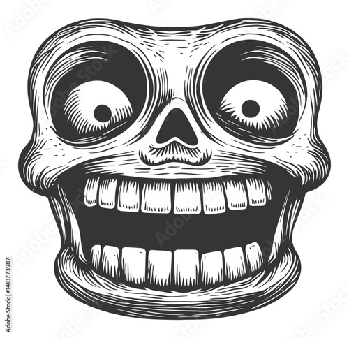 Vintage Hand-Drawn Skull Engraving in Bold Black and White Style