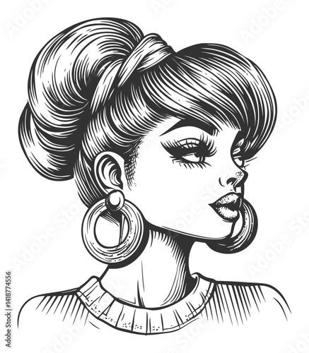 Vintage Style Engraving of a Stylish Woman with Chic Accessories