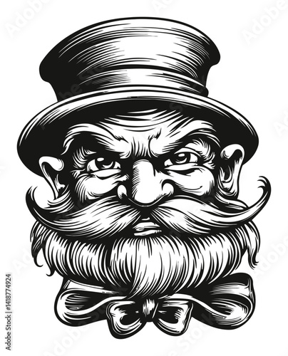 Vintage Engraving of a Distinguished Man with Hat and Mustache