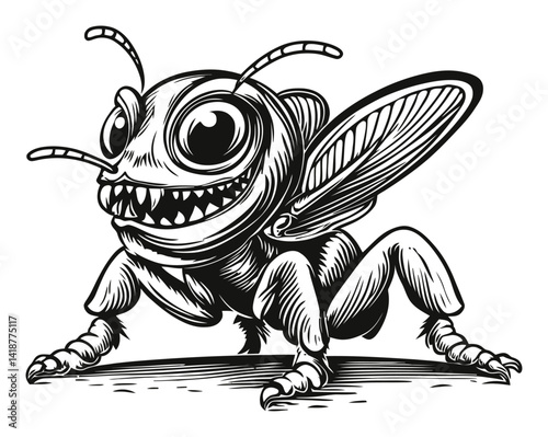 Cartoon Style Insect Illustration with Exaggerated Features