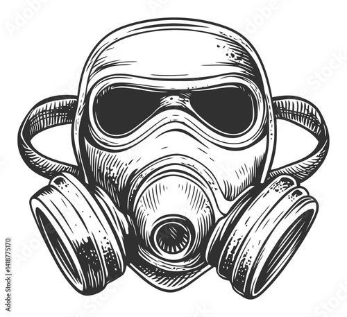 Vintage Style Engraving of a Detailed Gas Mask Illustration