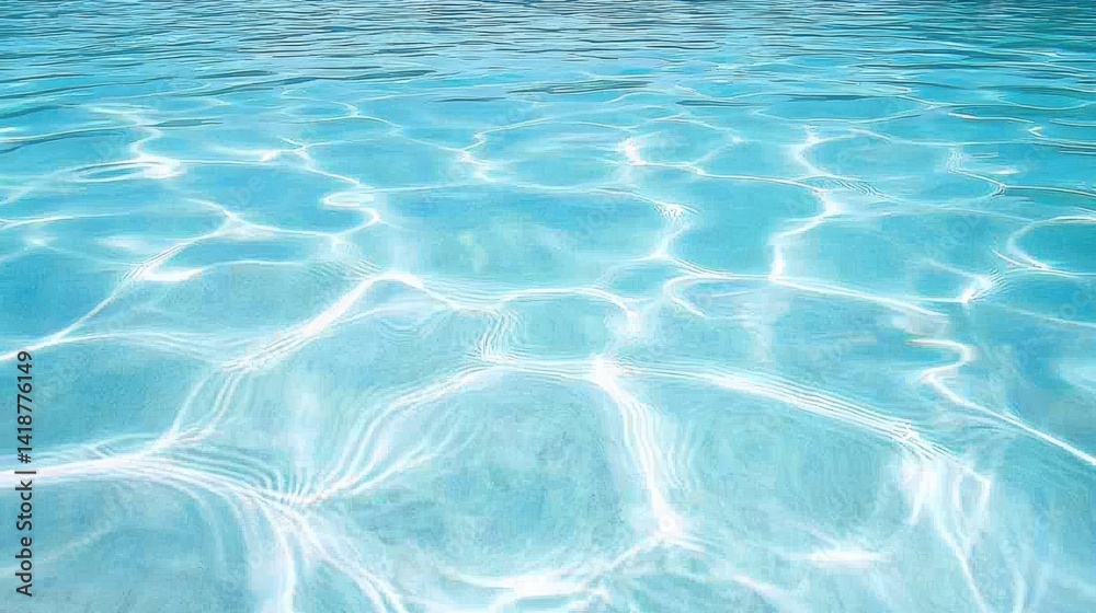 Fototapeta premium Clear blue underwater view with sunlight creating ripples and patterns on the ocean floor, where the sparkling white sand glows under the light, presenting a beautiful.
