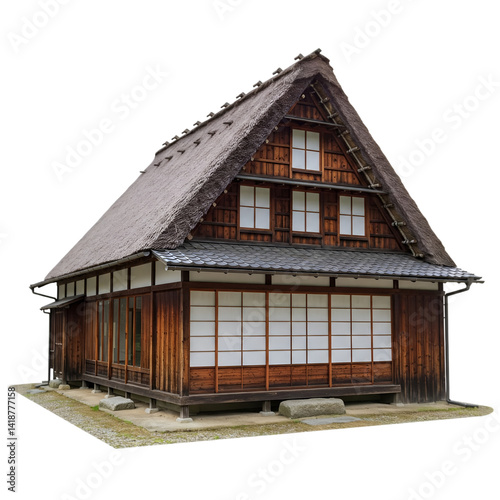 Classic Japanese Minka house isolated on white background photo