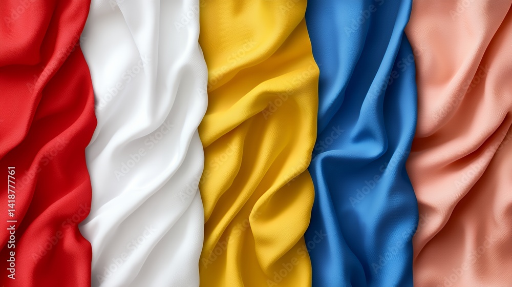 Fototapeta premium Colorful fabric samples draped for fashion design