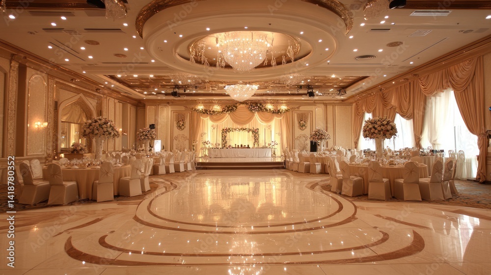 Obraz premium Grand Ballroom Wedding Reception Venue: Elegant Decor, Lavish Setting