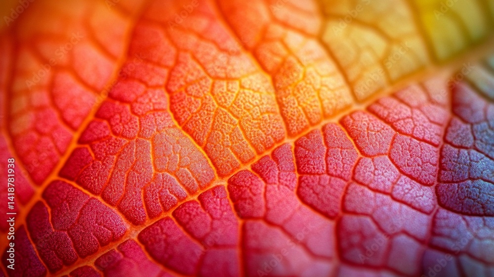 Fototapeta premium Close-up of a vibrant, multicolored leaf texture with intricate vein patterns.