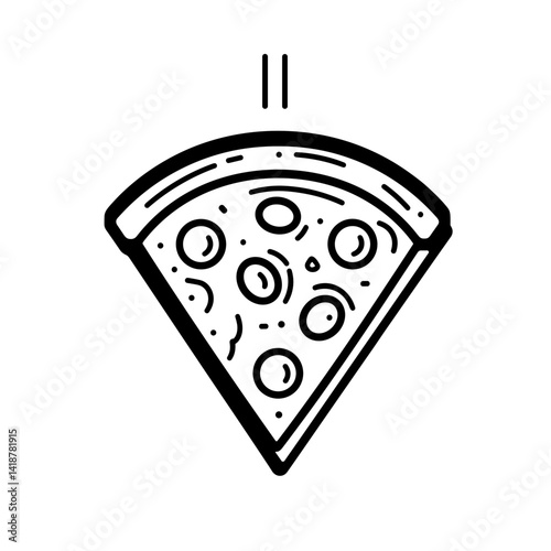 Minimalist pizza slice icon in black and white style  