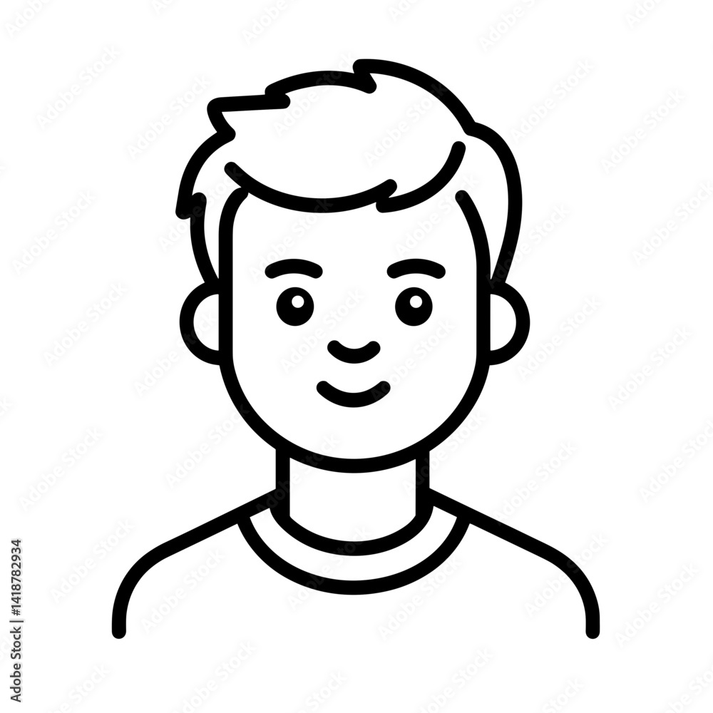 Fototapeta premium Minimalist line art illustration of a smiling young boy 