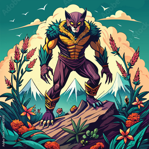 a wolverine standing on a rock surrounded by twis.