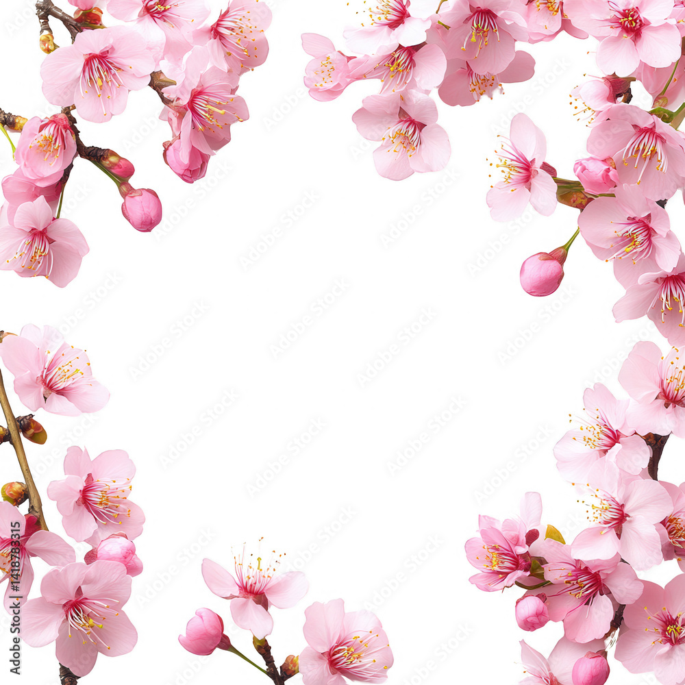 Delicate Pink Cherry Blossom Frame on Black Background Delicate Pink Cherry Blossom Frame on Black Background