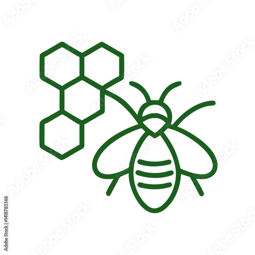 Honey bee with honeycomb icon – eco protection and pollination concept
