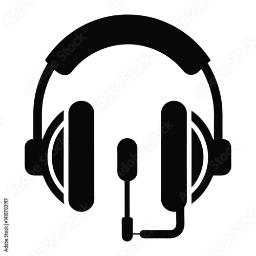 headphone with microphone black silhouette on white background.