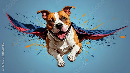 Superhero Dog Flying with Cape Fun Pet Illustration