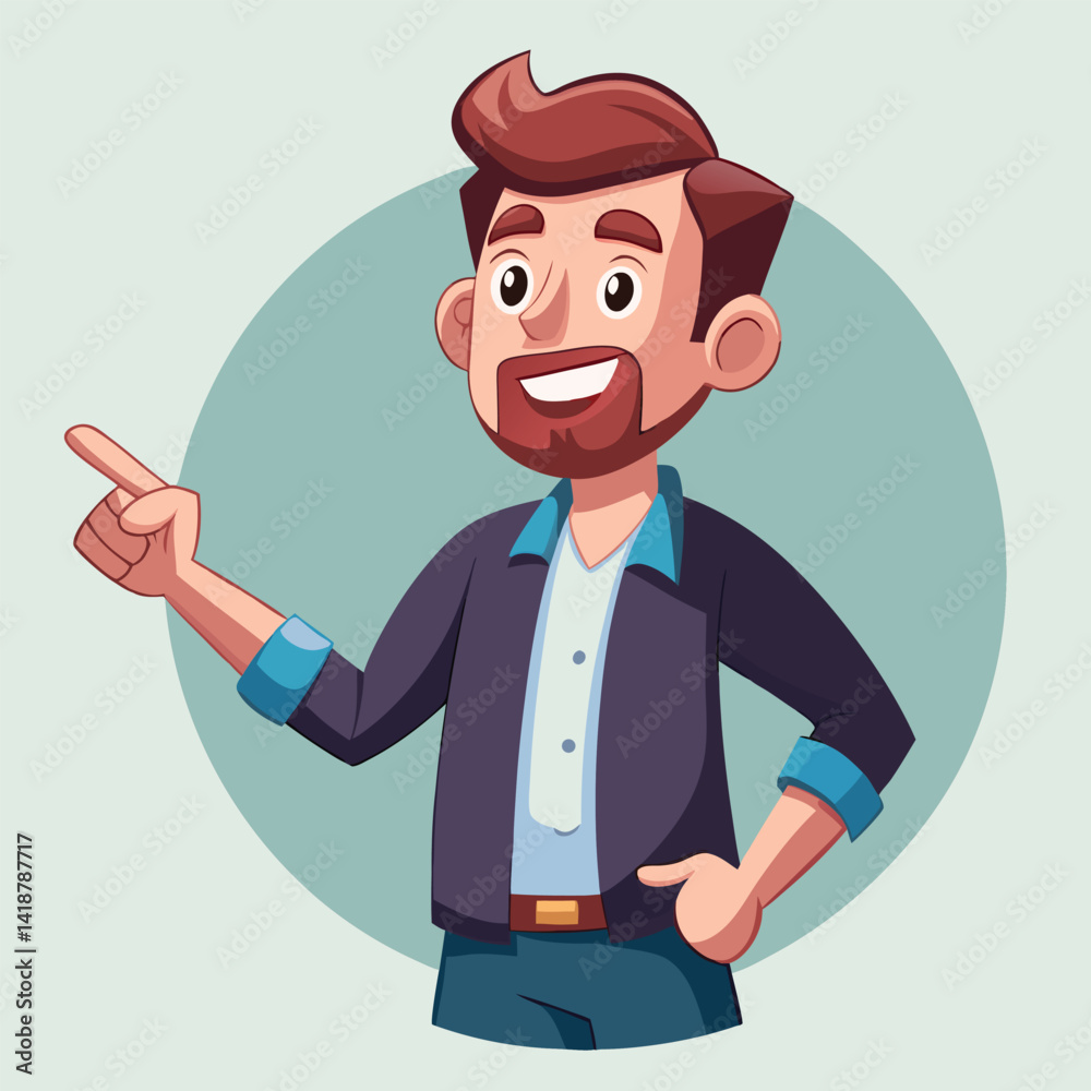 Obraz premium Happy man pointing into a blank copy space spot with two hands