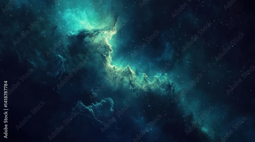 Obraz premium Cosmic Nebula: A Celestial Tapestry of Turquoise and Midnight