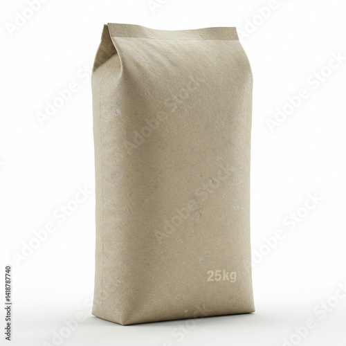 Realistic 25kg Paper Bag on White Background