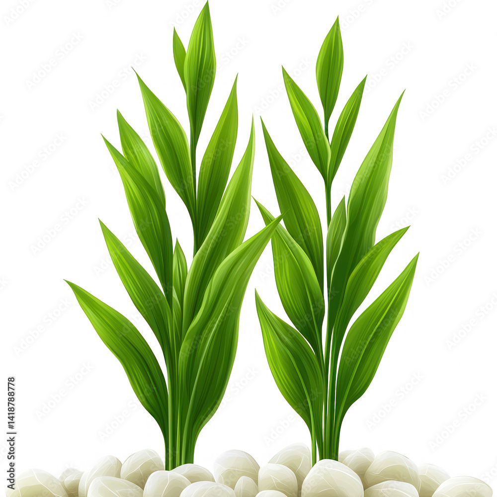 Obraz premium Lush Green Plant Illustrations on a Stone Background Design