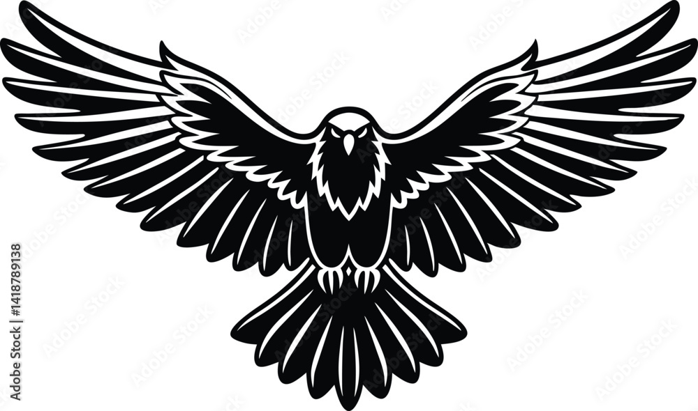 Obraz premium Stylized Flying Hawk Icon - Vector Bird with Spread Wings