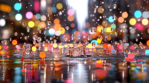 Fototapeta Naklejka Na Ścianę i Meble -  Colorful water splash in night city lights
